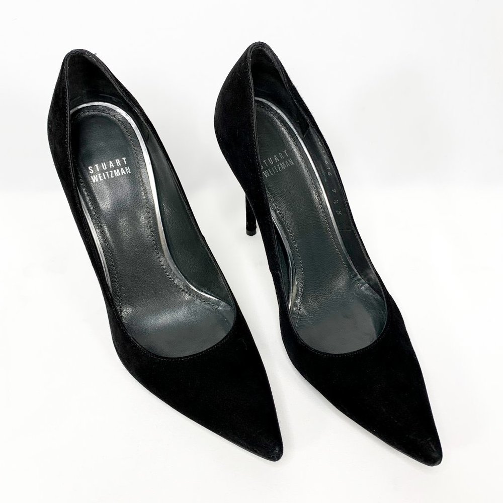 STUART WEITZMAN Nouveau Black Suede Pointed Pumps - Picture 3 of 8